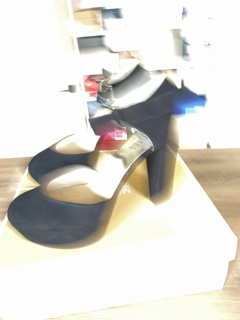 Michael Kors Haven Suede Platform Ankle Strap Block Heel Pump Black Size 8.5 Box